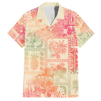 Pink Hawaiian shirt with aloha tribal patchwork print and button-up collar