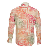 Hawaii Long Sleeve Button Shirt Aloha Tribal Pattern Sweat Pink Ombre - Wonder Print Shop
