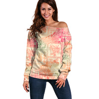 Hawaii Off Shoulder Sweater Aloha Tribal Pattern Sweat Pink Ombre - Wonder Print Shop