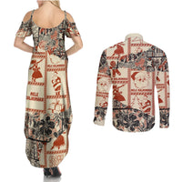 Aloha Hawaii Christmas Couples Matching Summer Maxi Dress and Long Sleeve Button Shirt Mele Kalikimaka Tapa Tribal Retro Style LT9 - Wonder Print Shop