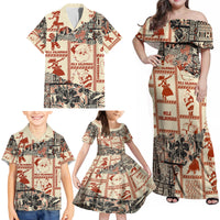 Aloha Hawaii Christmas Family Matching Off Shoulder Maxi Dress and Hawaiian Shirt Mele Kalikimaka Tapa Tribal Retro Style LT9 - Wonder Print Shop