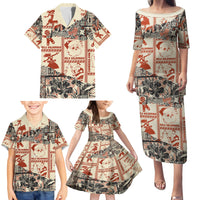 Aloha Hawaii Christmas Family Matching Puletasi Dress and Hawaiian Shirt Mele Kalikimaka Tapa Tribal Retro Style - Wonder Print Shop