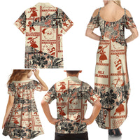 Aloha Hawaii Christmas Family Matching Summer Maxi Dress and Hawaiian Shirt Mele Kalikimaka Tapa Tribal Retro Style - Wonder Print Shop