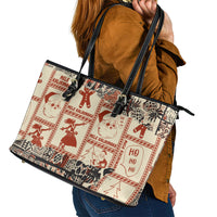 Aloha Hawaii Christmas Leather Tote Bag Mele Kalikimaka Tapa Tribal Retro Style - Wonder Print Shop