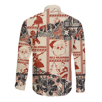 Aloha Hawaii Christmas Long Sleeve Button Shirt Mele Kalikimaka Tapa Tribal Retro Style - Wonder Print Shop