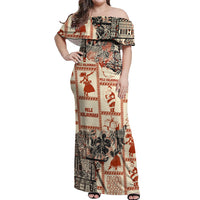 Aloha Hawaii Christmas Off Shoulder Maxi Dress Mele Kalikimaka Tapa Tribal Retro Style - Wonder Print Shop