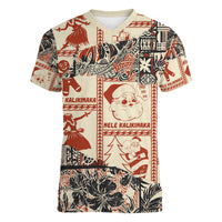 Aloha Hawaii Christmas Women V Neck T Shirt Mele Kalikimaka Tapa Tribal Retro Style - Wonder Print Shop