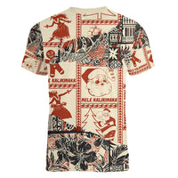 Aloha Hawaii Christmas Women V Neck T Shirt Mele Kalikimaka Tapa Tribal Retro Style - Wonder Print Shop