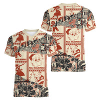 Aloha Hawaii Christmas Women V Neck T Shirt Mele Kalikimaka Tapa Tribal Retro Style - Wonder Print Shop