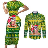 Cook Islands Christmas Couples Matching Short Sleeve Bodycon Dress and Long Sleeve Button Shirt Santa Beach Meri Kiritimiti LT9 - Wonder Print Shop