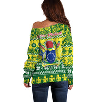 Cook Islands Christmas Off Shoulder Sweater Santa Beach Meri Kiritimiti - Wonder Print Shop