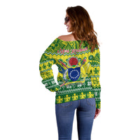 Cook Islands Christmas Off Shoulder Sweater Santa Beach Meri Kiritimiti - Wonder Print Shop