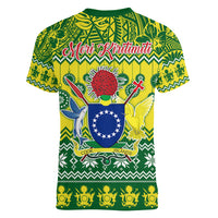 Cook Islands Christmas Women V Neck T Shirt Santa Beach Meri Kiritimiti - Wonder Print Shop
