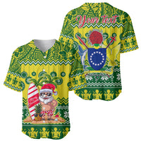 Personalised Cook Islands Christmas Baseball Jersey Santa Beach Meri Kiritimiti LT9 - Wonder Print Shop