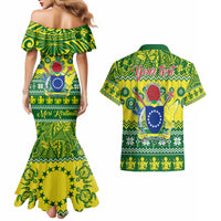 Personalised Cook Islands Christmas Couples Matching Mermaid Dress and Hawaiian Shirt Santa Beach Meri Kiritimiti LT9 - Wonder Print Shop