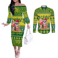 personalised-cook-islands-christmas-couples-matching-off-the-shoulder-long-sleeve-dress-and-long-sleeve-button-shirt-santa-beach-meri-kiritimiti