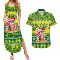 Personalised Cook Islands Christmas Couples Matching Summer Maxi Dress and Hawaiian Shirt Santa Beach Meri Kiritimiti LT9 - Wonder Print Shop