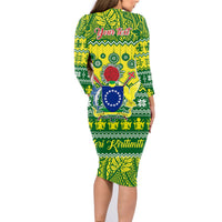 Personalised Cook Islands Christmas Family Matching Long Sleeve Bodycon Dress and Hawaiian Shirt Santa Beach Meri Kiritimiti LT9 - Wonder Print Shop