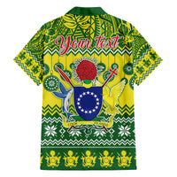 Personalised Cook Islands Christmas Family Matching Off Shoulder Long Sleeve Dress and Hawaiian Shirt Santa Beach Meri Kiritimiti - Wonder Print Shop