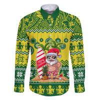 Personalised Cook Islands Christmas Family Matching Off Shoulder Long Sleeve Dress and Hawaiian Shirt Santa Beach Meri Kiritimiti - Wonder Print Shop