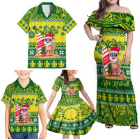 Personalised Cook Islands Christmas Family Matching Off Shoulder Maxi Dress and Hawaiian Shirt Santa Beach Meri Kiritimiti LT9 - Wonder Print Shop