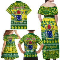 Personalised Cook Islands Christmas Family Matching Off Shoulder Maxi Dress and Hawaiian Shirt Santa Beach Meri Kiritimiti LT9 - Wonder Print Shop