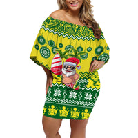 Personalised Cook Islands Christmas Family Matching Off Shoulder Short Dress and Hawaiian Shirt Santa Beach Meri Kiritimiti LT9 - Wonder Print Shop