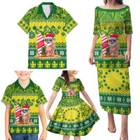 Personalised Cook Islands Christmas Family Matching Puletasi Dress and Hawaiian Shirt Santa Beach Meri Kiritimiti - Wonder Print Shop