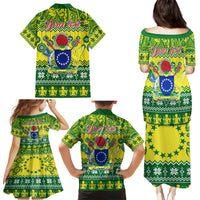 Personalised Cook Islands Christmas Family Matching Puletasi Dress and Hawaiian Shirt Santa Beach Meri Kiritimiti - Wonder Print Shop