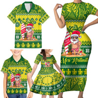 Personalised Cook Islands Christmas Family Matching Short Sleeve Bodycon Dress and Hawaiian Shirt Santa Beach Meri Kiritimiti - Wonder Print Shop