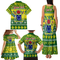 Personalised Cook Islands Christmas Family Matching Tank Maxi Dress and Hawaiian Shirt Santa Beach Meri Kiritimiti - Wonder Print Shop