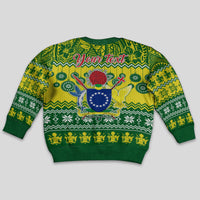 Personalised Cook Islands Christmas Kid Ugly Christmas Sweater Santa Beach Meri Kiritimiti - Wonder Print Shop