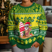 Personalised Cook Islands Christmas Kid Ugly Christmas Sweater Santa Beach Meri Kiritimiti - Wonder Print Shop