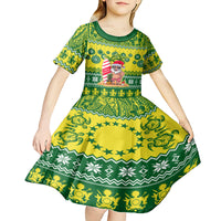 Personalised Cook Islands Christmas Kid Short Sleeve Dress Santa Beach Meri Kiritimiti - Wonder Print Shop