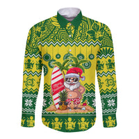 Personalised Cook Islands Christmas Long Sleeve Button Shirt Santa Beach Meri Kiritimiti - Wonder Print Shop