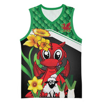 Saint David's Day Personalized Basketball Jersey Green Welsh Dragon Daffodil Sheep Leak - Wonder Print Shop