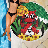 Saint David's Day Beach Blanket Green Welsh Dragon Daffodil Sheep Leak - Wonder Print Shop