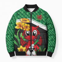 Saint David's Day Personalized Bomber Puffer Jacket Green Welsh Dragon Daffodil Sheep Leak - Wonder Print Shop