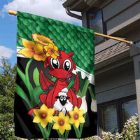 Saint David's Day Garden Flag Green Welsh Dragon Daffodil Sheep Leak - Wonder Print Shop