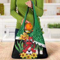 Saint David's Day Grocery Bag Green Welsh Dragon Daffodil Sheep Leak - Wonder Print Shop