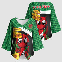 Saint David's Day Personalized Kimono Sleeve Blouse Green Welsh Dragon Daffodil Sheep Leak - Wonder Print Shop