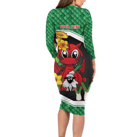 Saint David's Day Personalized Long Sleeve Bodycon Dress Green Welsh Dragon Daffodil Sheep Leak - Wonder Print Shop