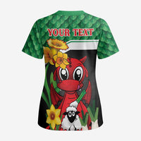 Saint David's Day Personalized Scrub Top Green Welsh Dragon Daffodil Sheep Leak - Wonder Print Shop