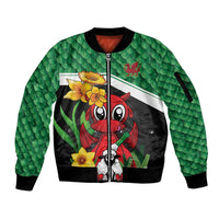 Saint David's Day Personalized Sleeve Zip Bomber Jacket Green Welsh Dragon Daffodil Sheep Leak - Wonder Print Shop