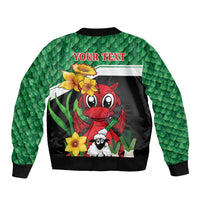 Saint David's Day Personalized Sleeve Zip Bomber Jacket Green Welsh Dragon Daffodil Sheep Leak - Wonder Print Shop