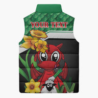 Saint David's Day Personalized Sleeveless Puffer Jacket Green Welsh Dragon Daffodil Sheep Leak - Wonder Print Shop