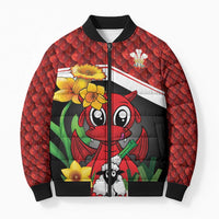Saint David's Day Personalized Bomber Puffer Jacket Red Welsh Dragon Daffodil Sheep Leak - Wonder Print Shop