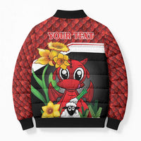 Saint David's Day Personalized Bomber Puffer Jacket Red Welsh Dragon Daffodil Sheep Leak - Wonder Print Shop