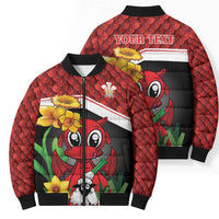 Saint David's Day Personalized Bomber Puffer Jacket Red Welsh Dragon Daffodil Sheep Leak - Wonder Print Shop