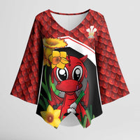 Saint David's Day Personalized Kimono Sleeve Blouse Red Welsh Dragon Daffodil Sheep Leak - Wonder Print Shop